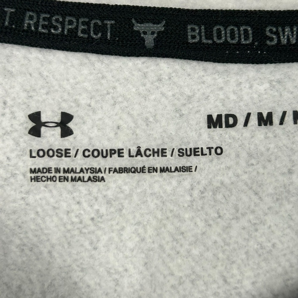 Under Armour Project Rock Hoodie Crop Sweater Fleece Pullover Gray Black Sz Med - Picture 7 of 9